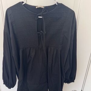 Zara Black Puff Sleeve Blouse with Tie Front